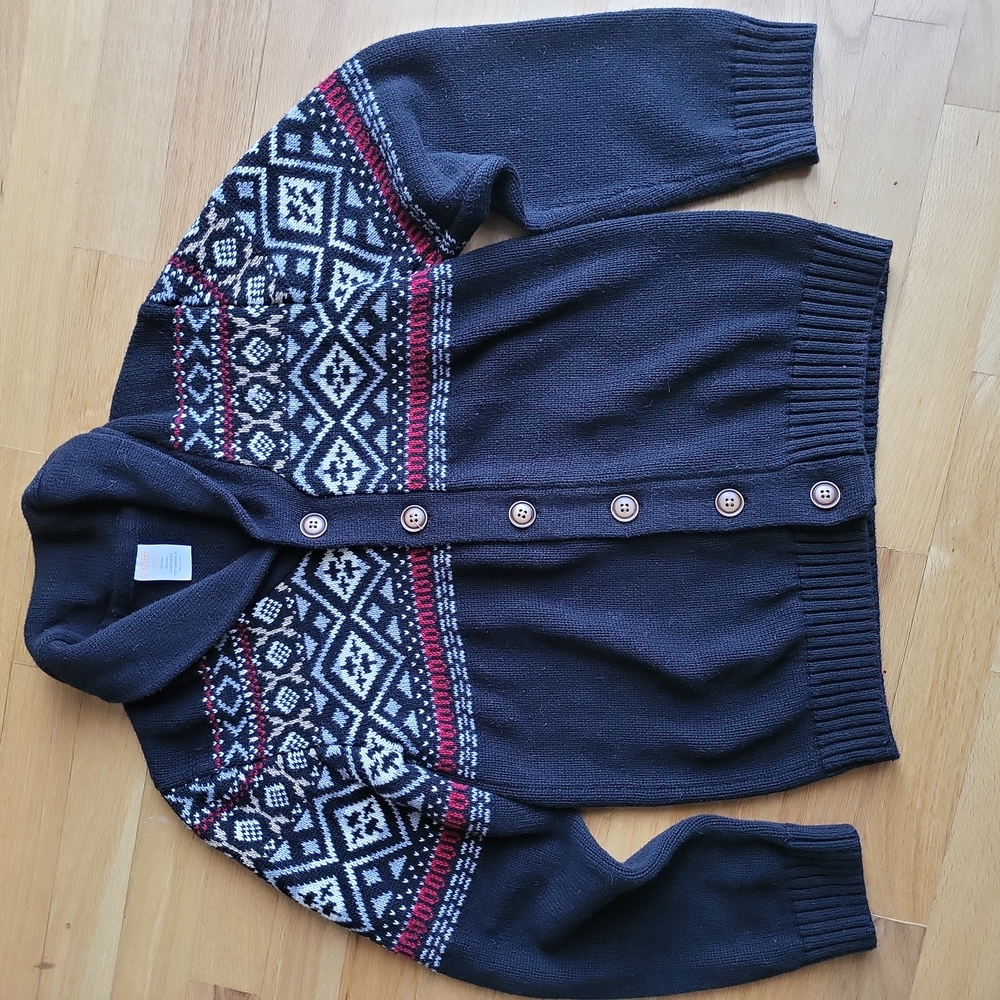 Gymboree boys thick sweater, L(10-12), black with pattern, excellent condition